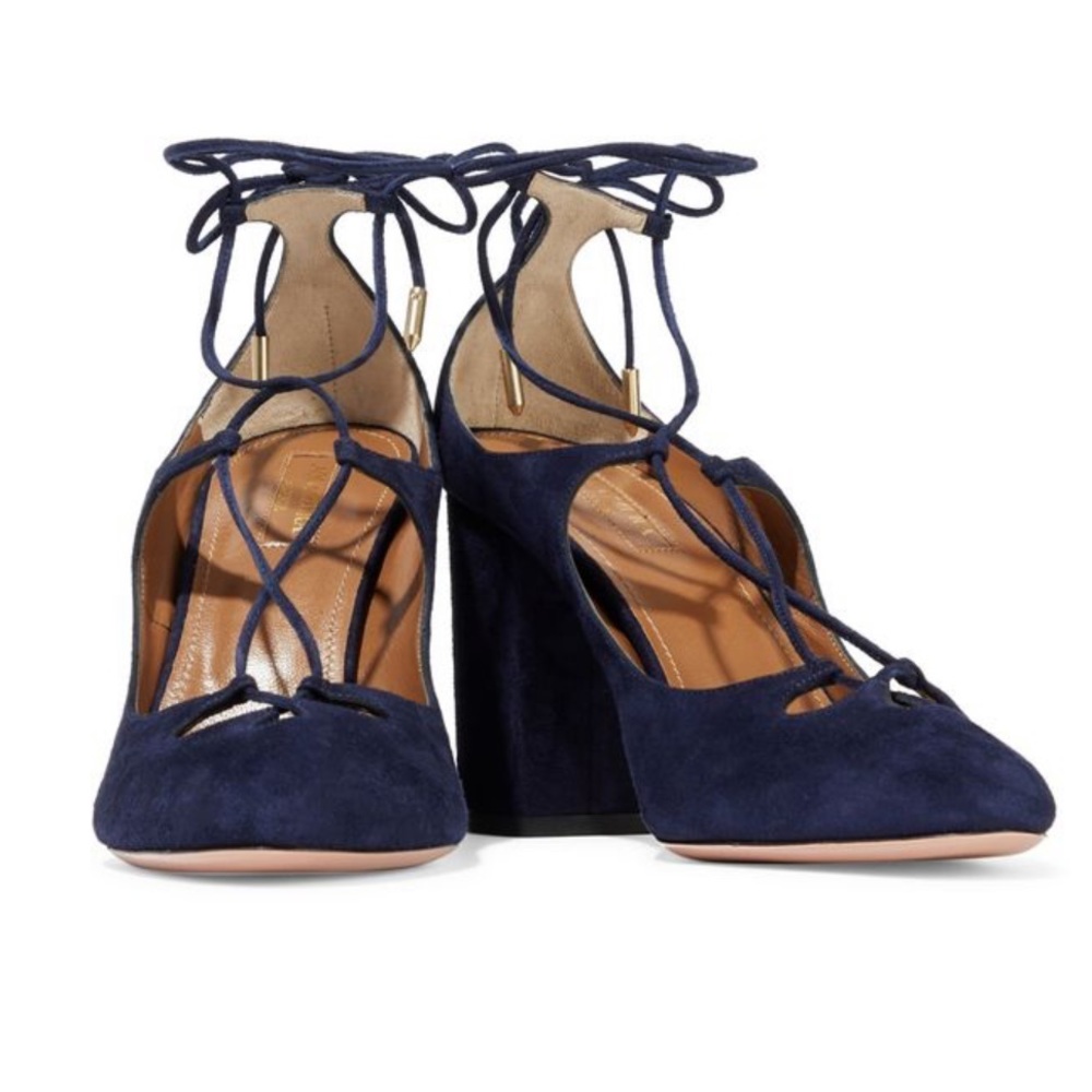 Aquazzura Suede Navy Blue Lace Up Heels
